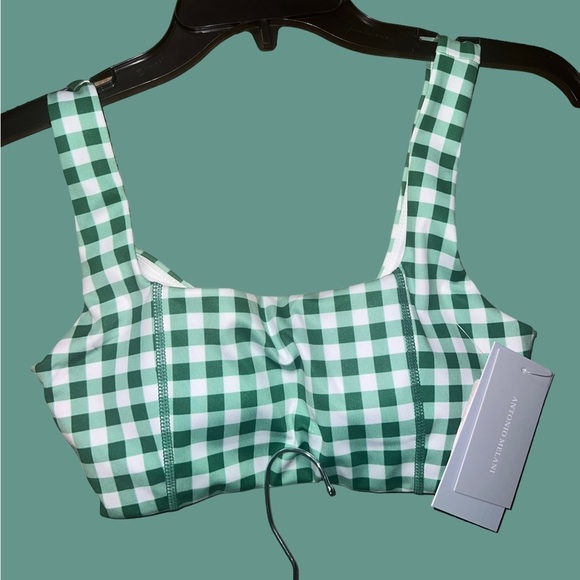 Antonio Melani Active Gingham Square Neck Coordinating Sports Bra/Shorts Set XL - Picture 6 of 9